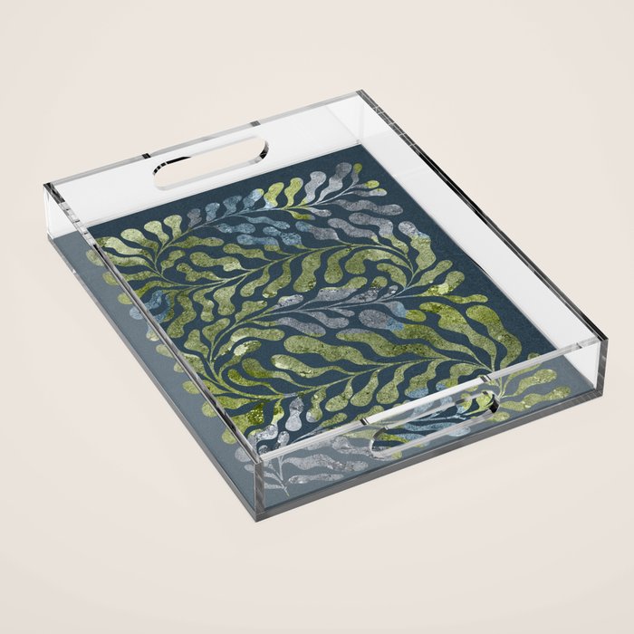 Endless Dark Leaf Illustration 1.2 Celestial Blue-Green Acrylic Tray Gallery Image 1