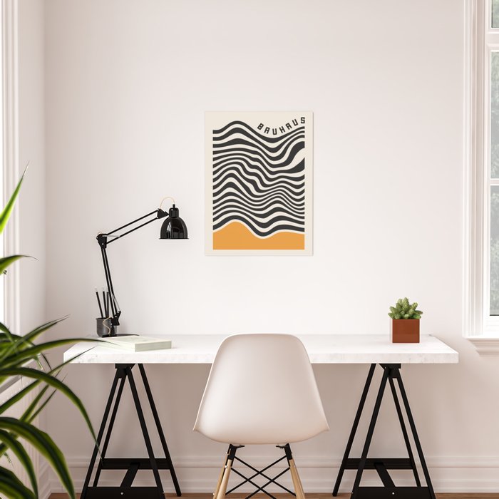 Bauhaus Wavy Lines and Yellow Abstract Retro Print Poster Gallery Image 2