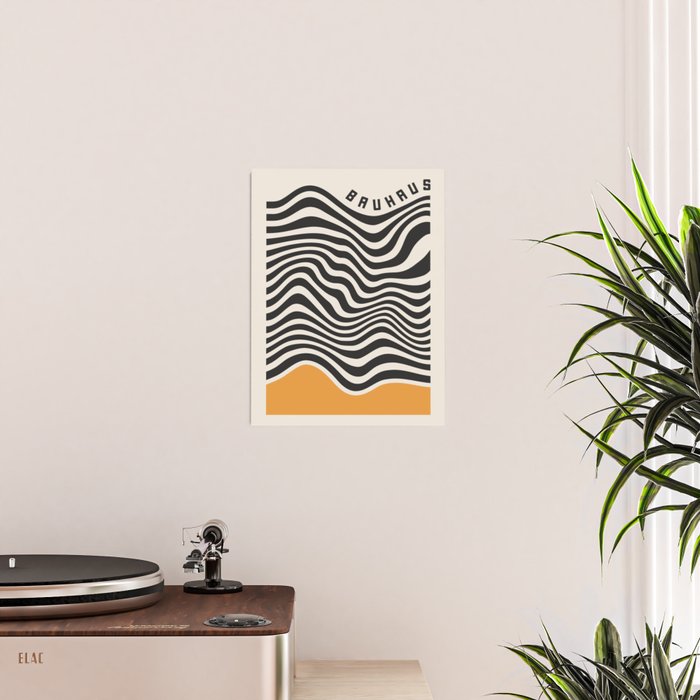 Bauhaus Wavy Lines and Yellow Abstract Retro Print Poster Gallery Image 2