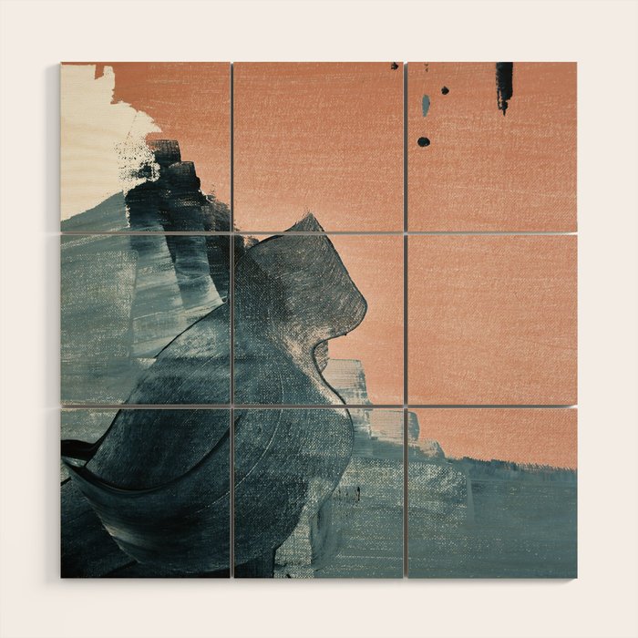Renew: a minimal abstract piece in coral and blue by Alyssa Hamilton Art Wood Wall Art Gallery Image 1