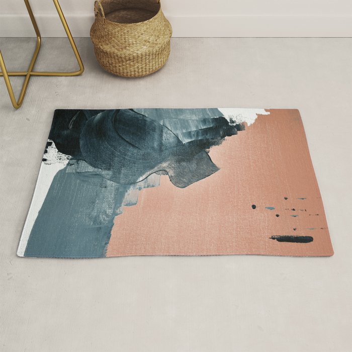 Renew: a minimal abstract piece in coral and blue by Alyssa Hamilton Art Rug Gallery Image 1