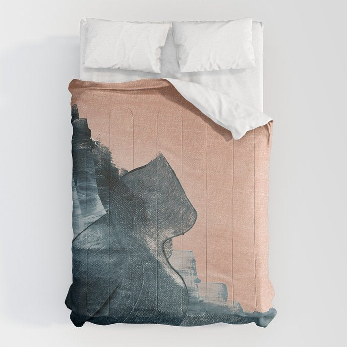 Renew: a minimal abstract piece in coral and blue by Alyssa Hamilton Art Comforter Gallery Image 6