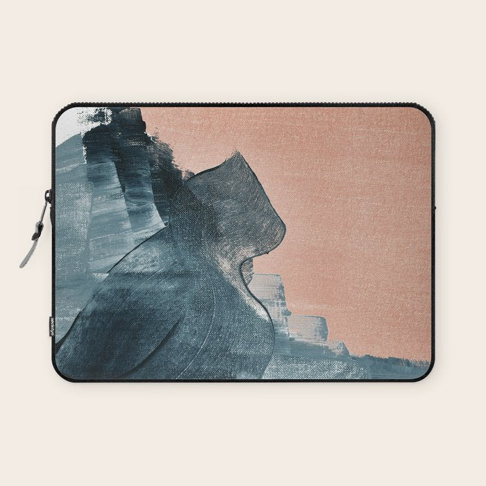 Renew: a minimal abstract piece in coral and blue by Alyssa Hamilton Art Laptop Sleeve Gallery Image 1