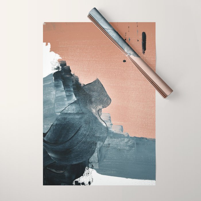 Renew: a minimal abstract piece in coral and blue by Alyssa Hamilton Art Wrapping Paper Gallery Image 1