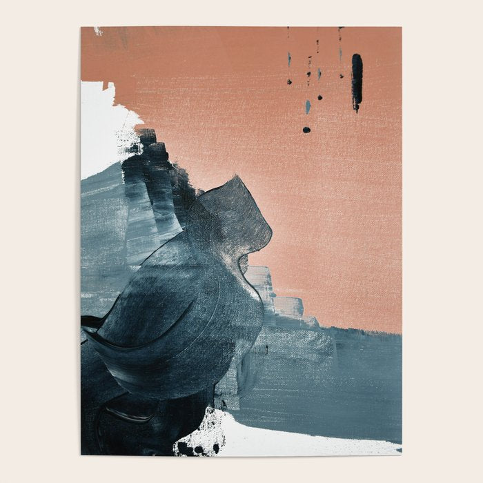 Renew: a minimal abstract piece in coral and blue by Alyssa Hamilton Art Poster Gallery Image 1