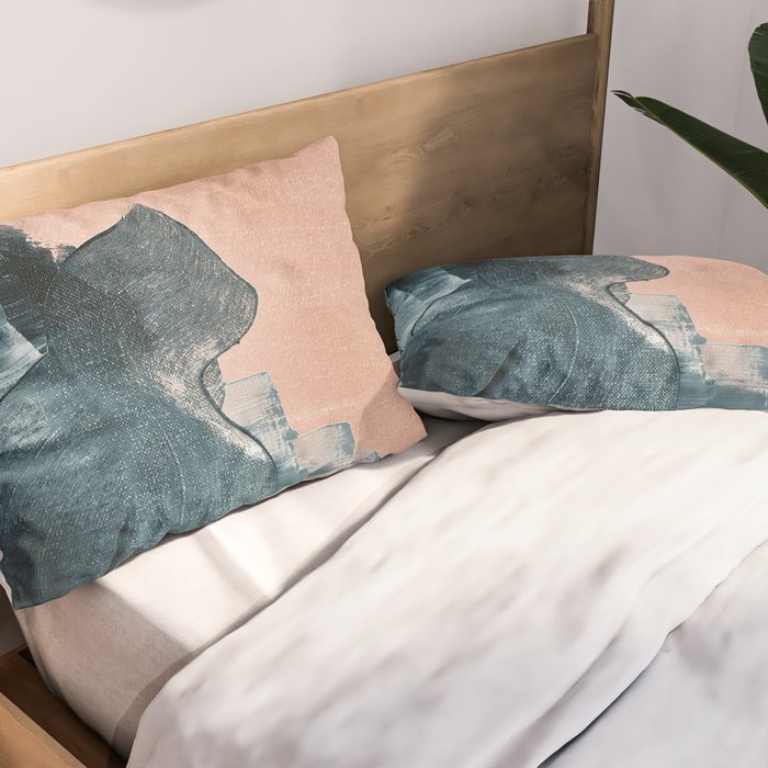 Renew: a minimal abstract piece in coral and blue by Alyssa Hamilton Art Pillow Sham Gallery Image 2