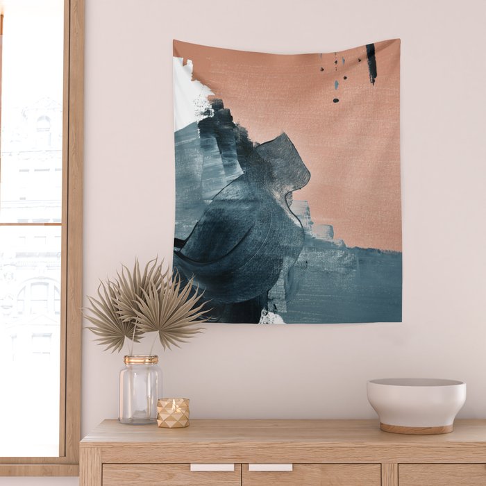 Renew: a minimal abstract piece in coral and blue by Alyssa Hamilton Art Wall Tapestry Gallery Image 2