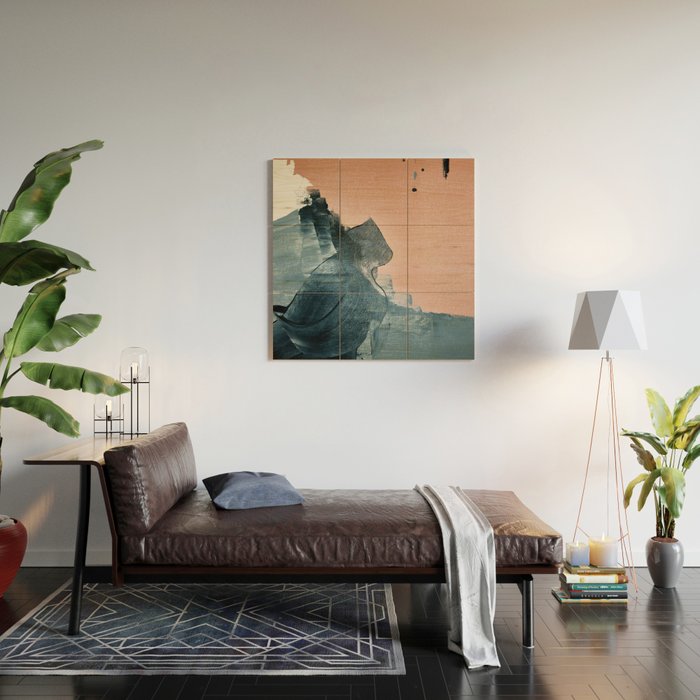 Renew: a minimal abstract piece in coral and blue by Alyssa Hamilton Art Wood Wall Art Gallery Image 2