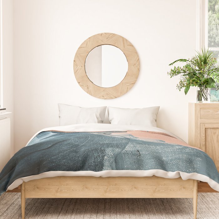 Renew: a minimal abstract piece in coral and blue by Alyssa Hamilton Art Duvet Cover Gallery Image 3
