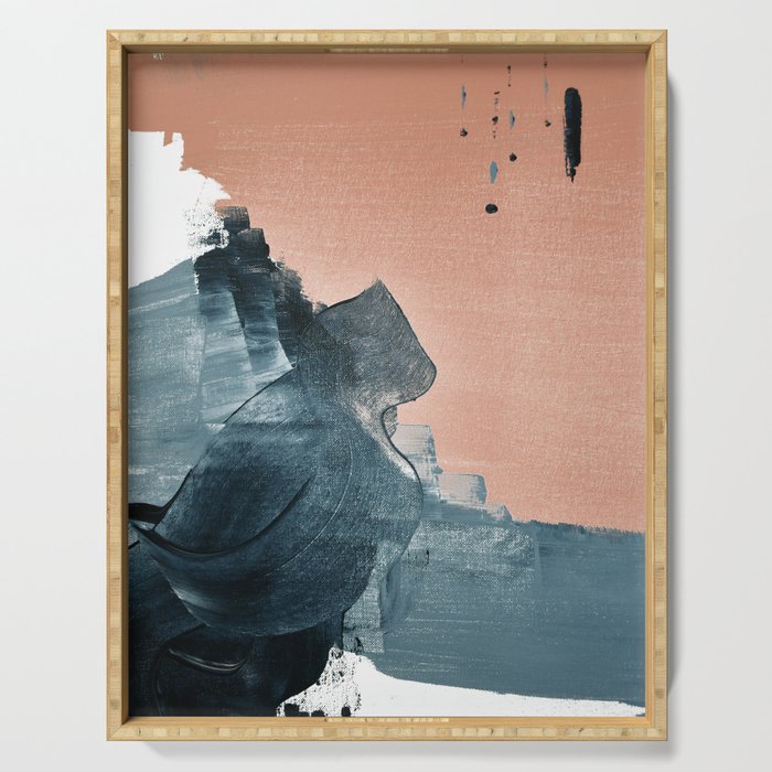 Renew: a minimal abstract piece in coral and blue by Alyssa Hamilton Art Serving Tray Gallery Image 1
