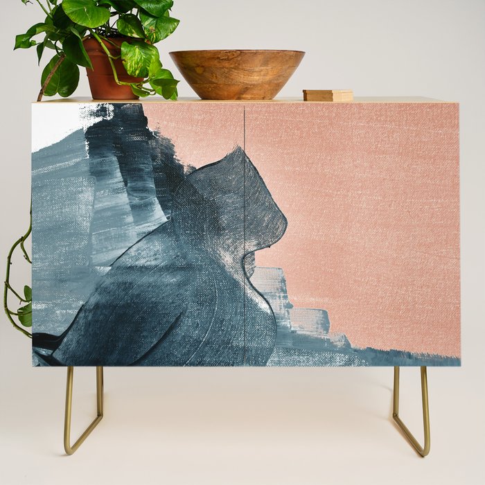 Renew: a minimal abstract piece in coral and blue by Alyssa Hamilton Art Credenza Gallery Image 1