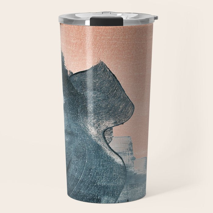 Renew: a minimal abstract piece in coral and blue by Alyssa Hamilton Art Travel Mug Gallery Image 1