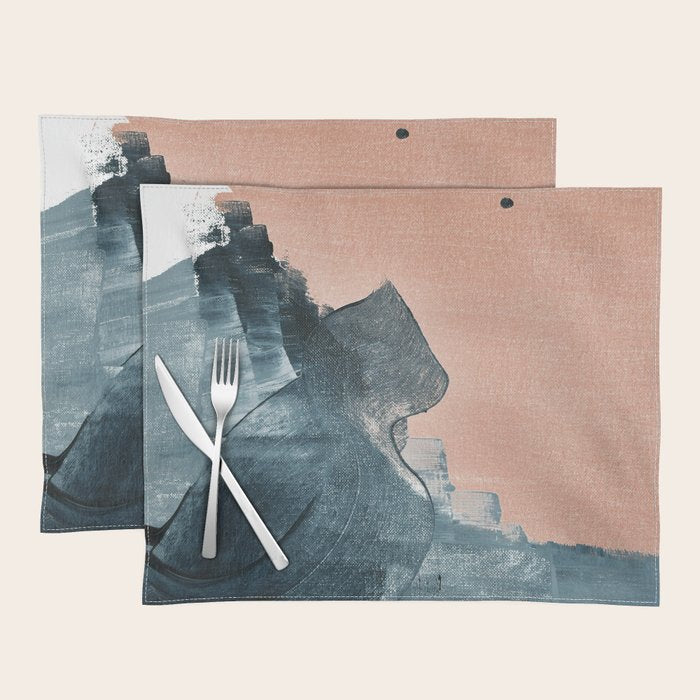 Renew: a minimal abstract piece in coral and blue by Alyssa Hamilton Art Placemat Gallery Image 1