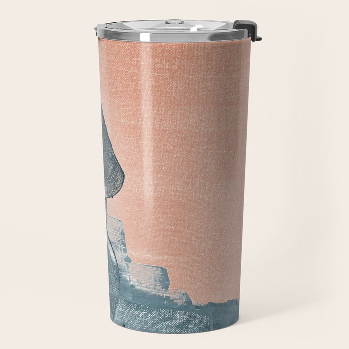 Renew: a minimal abstract piece in coral and blue by Alyssa Hamilton Art Travel Mug Gallery Image 2