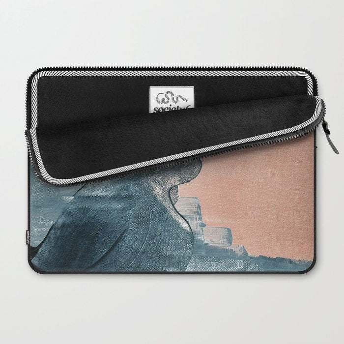 Renew: a minimal abstract piece in coral and blue by Alyssa Hamilton Art Laptop Sleeve Gallery Image 2
