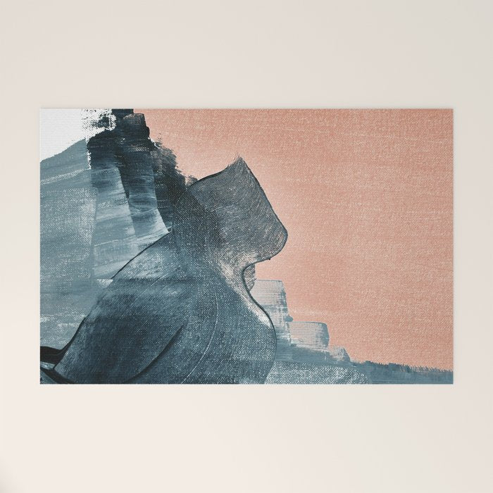 Renew: a minimal abstract piece in coral and blue by Alyssa Hamilton Art Welcome Mat Gallery Image 1