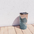 Renew: a minimal abstract piece in coral and blue by Alyssa Hamilton Art Travel Mug Gallery Image 4