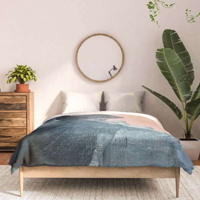 Renew: a minimal abstract piece in coral and blue by Alyssa Hamilton Art Comforter Gallery Image 3