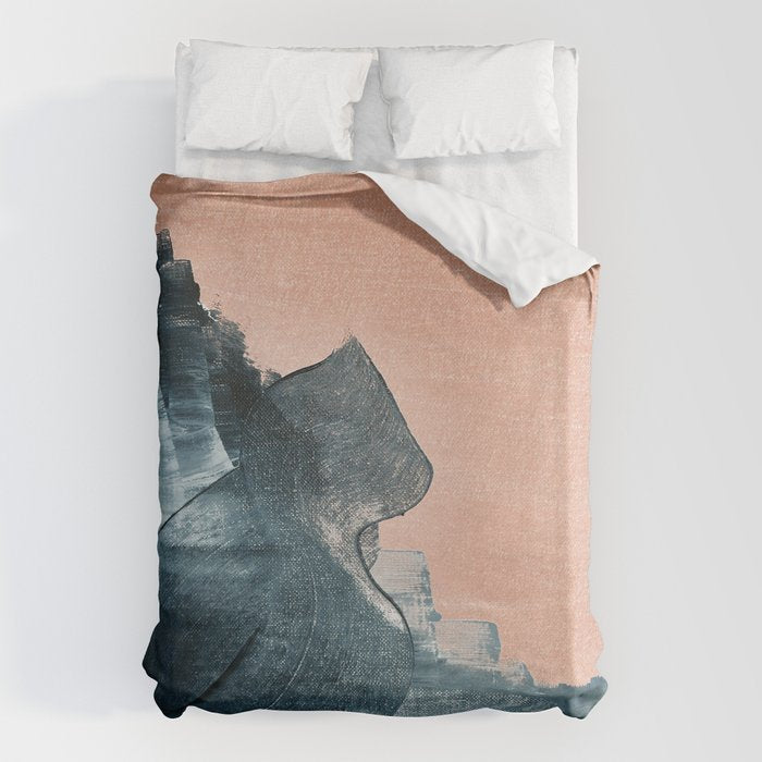 Renew: a minimal abstract piece in coral and blue by Alyssa Hamilton Art Duvet Cover Gallery Image 1