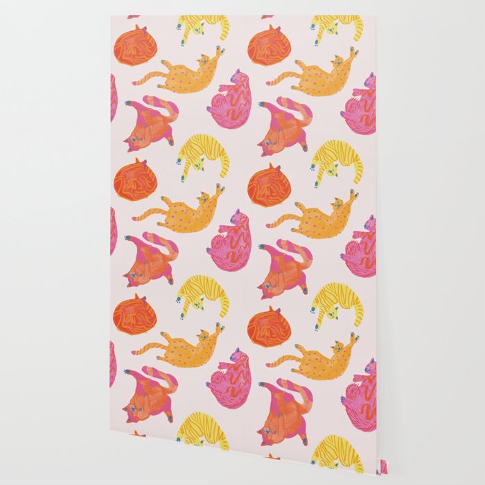 Sleepy Cozy Kitty Cats in Orange & Peach Wallpaper Gallery Image 2