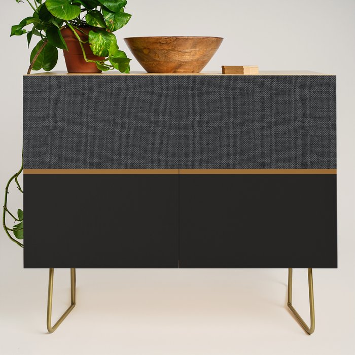 Scandinavian Modern Minimal Black Gold Credenza Gallery Image 1