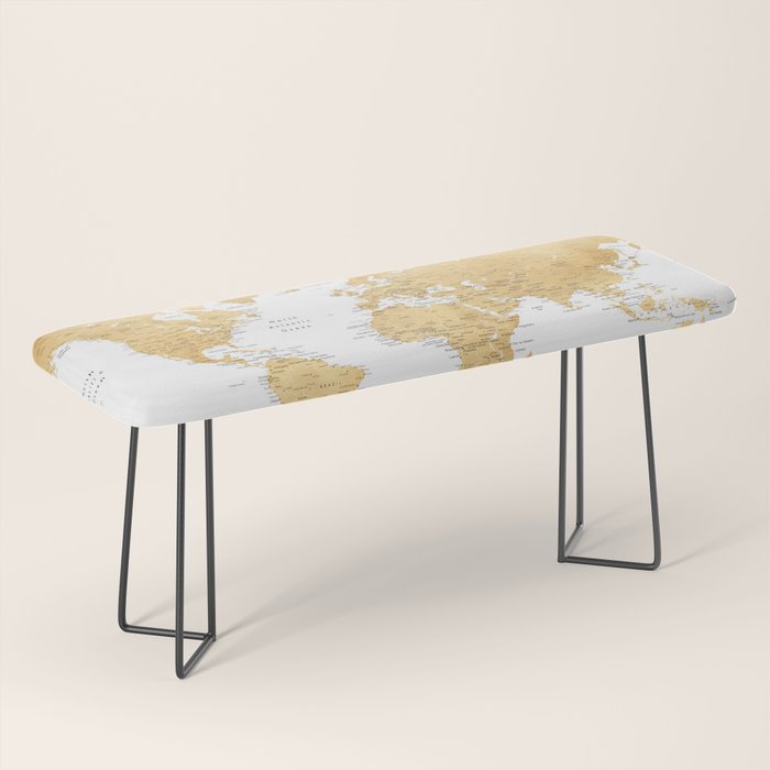 Gold world map with cities Bench Gallery Image 1