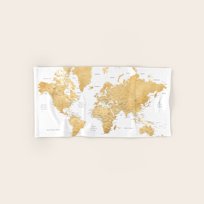 Gold world map with cities Bath Towel Gallery Image 1