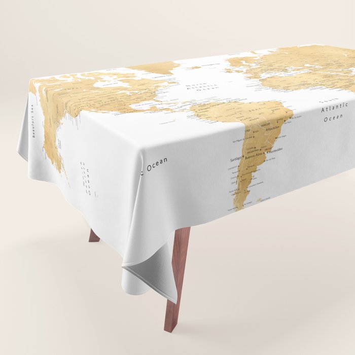 Gold world map with cities Tablecloth Gallery Image 1