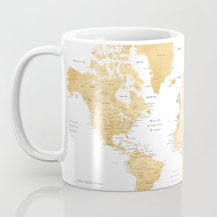 Gold world map with cities Coffee Mug Gallery Image 3