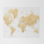 Gold world map with cities Throw Blanket Gallery Image 2