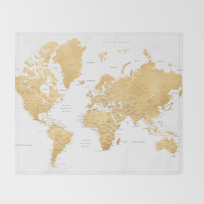 Gold world map with cities Throw Blanket Gallery Image 2