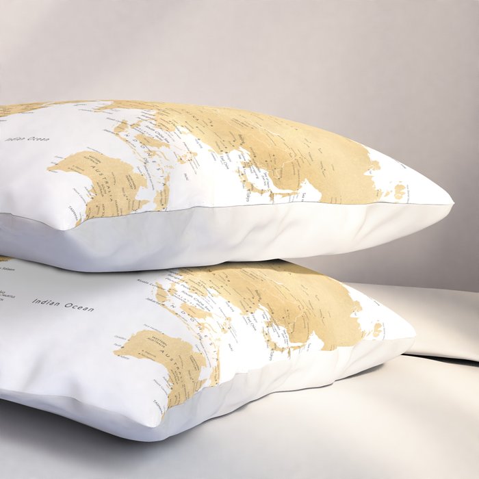 Gold world map with cities Pillow Sham Gallery Image 3