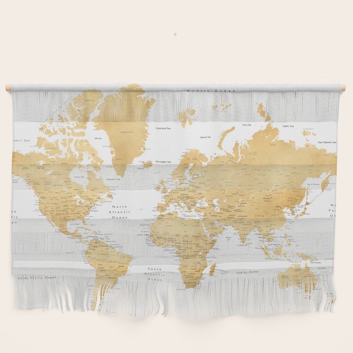 Gold world map with cities Wall Hanging Gallery Image 1