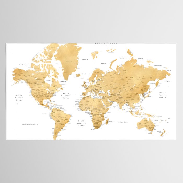 Gold world map with cities Tablecloth Gallery Image 2