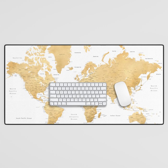 Gold world map with cities Desk Mat Gallery Image 1