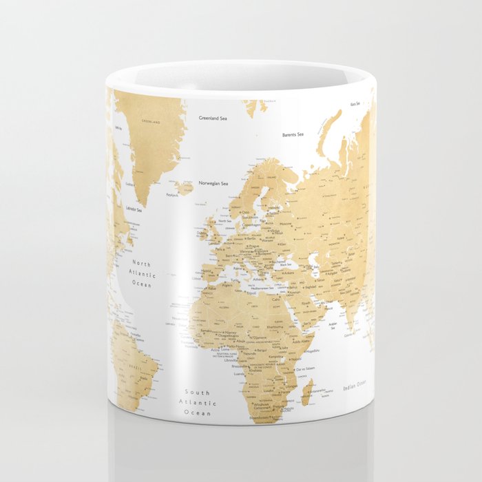Gold world map with cities Coffee Mug Gallery Image 4