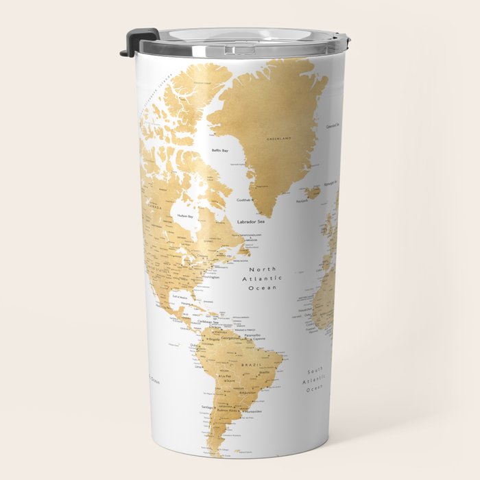 Gold world map with cities Travel Mug Gallery Image 3