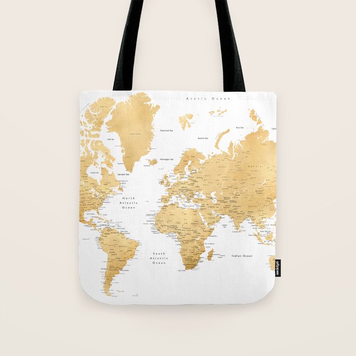 Gold world map with cities Tote Bag Gallery Image 1