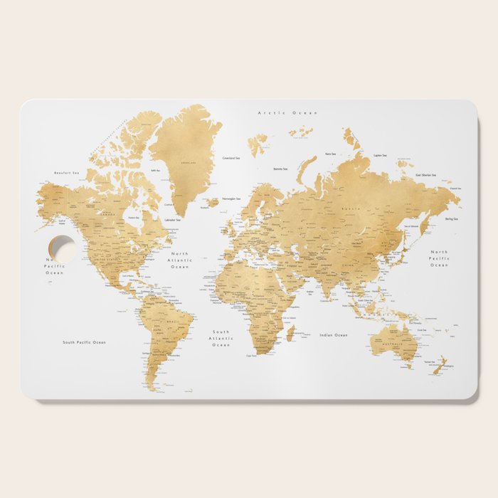 Gold world map with cities Cutting Board Gallery Image 1