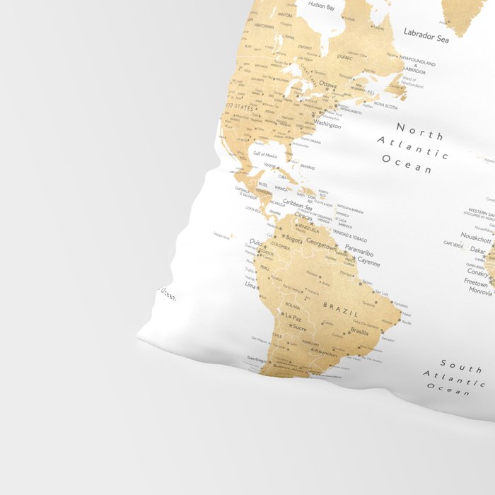 Gold world map with cities Pillow Sham Gallery Image 4