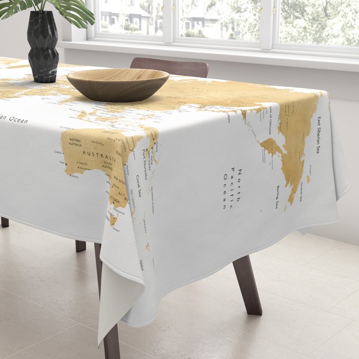 Gold world map with cities Tablecloth Gallery Image 3