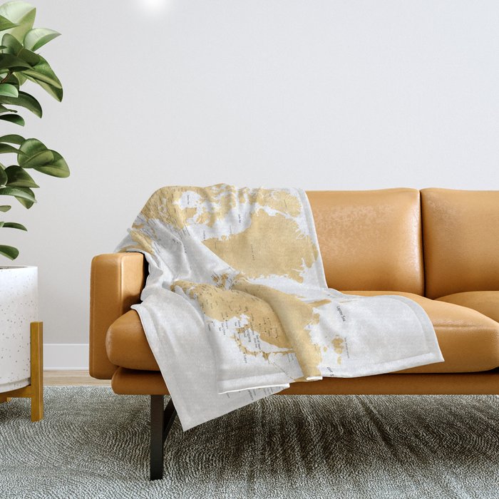 Gold World Map With Cities Throw Blanket