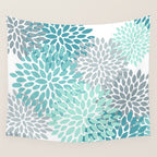 Floral Pattern, Aqua, Teal, Turquoise and Gray Wall Tapestry Gallery Image 4