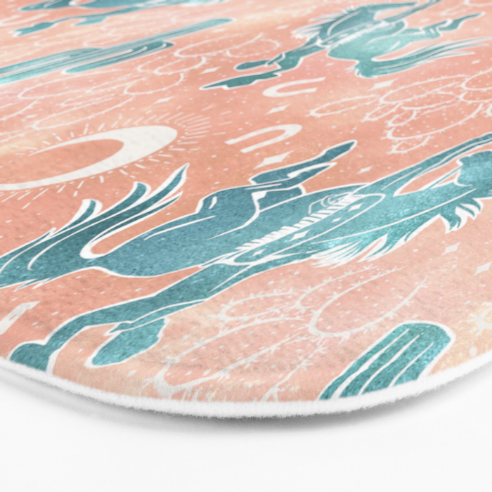 Cosmic Cowboys and Cacti -  peach and turquoise  Bath Mat Gallery Image 3