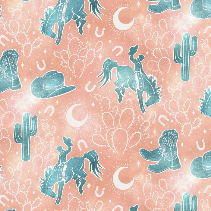 Cosmic Cowboys and Cacti -  peach and turquoise  Coffee Mug Gallery Image 2