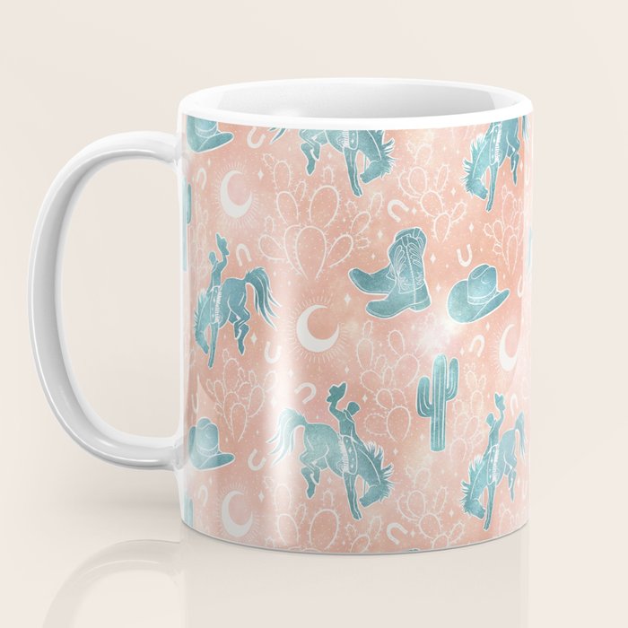 Cosmic Cowboys and Cacti -  peach and turquoise  Coffee Mug Gallery Image 3