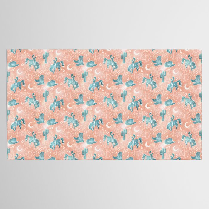 Cosmic Cowboys and Cacti -  peach and turquoise  Tablecloth Gallery Image 2