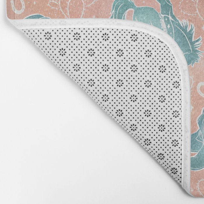 Cosmic Cowboys and Cacti -  peach and turquoise  Bath Mat Gallery Image 2