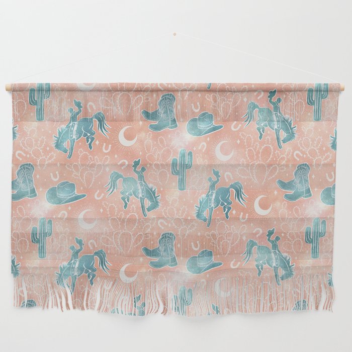 Cosmic Cowboys and Cacti -  peach and turquoise  Wall Hanging Gallery Image 1