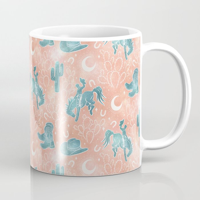 Cosmic Cowboys and Cacti -  peach and turquoise  Coffee Mug Gallery Image 1